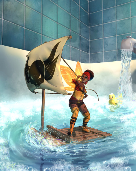 Sailing the bathtub seas, a pirate fairy embarks on adventure